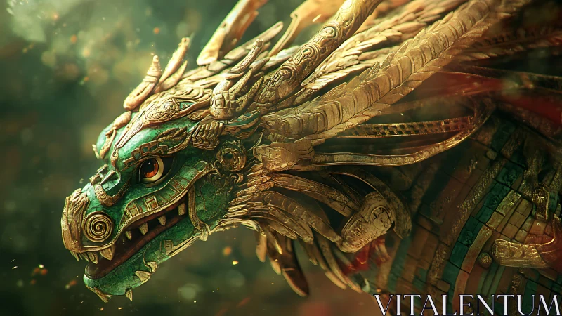 Ornate Mesoamerican dragon bust rendered in high-detail 3D sculpting