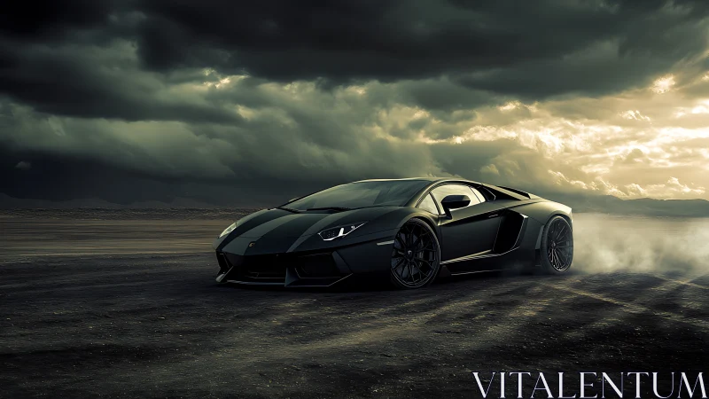 Midnight supercar carves thundercloud shadows across dunes