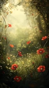 Sunlit Wildflower Waltz in a Whispering Forest Clearing.