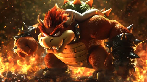 Fiery monster warrior advances through blazing inferno