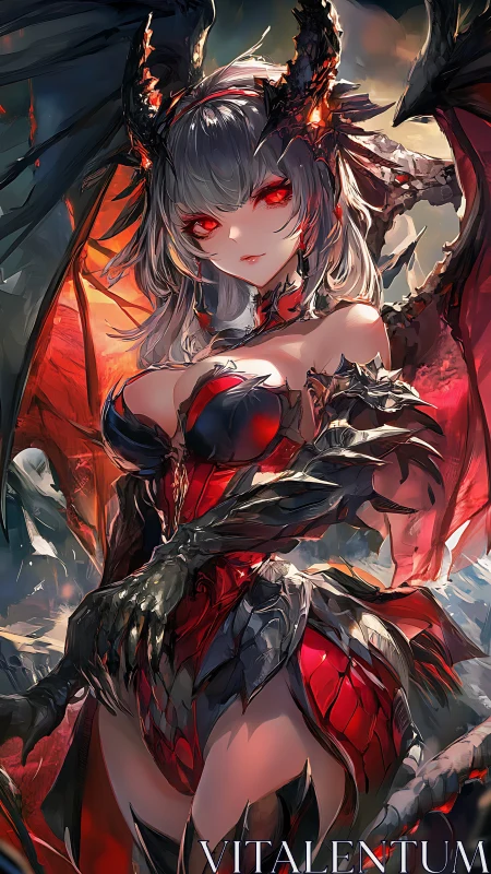 Demonic winged warrior rendered in high-detail anime style