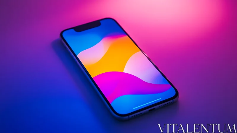 Smartphone displaying vibrant gradient wallpaper with flowing color waves