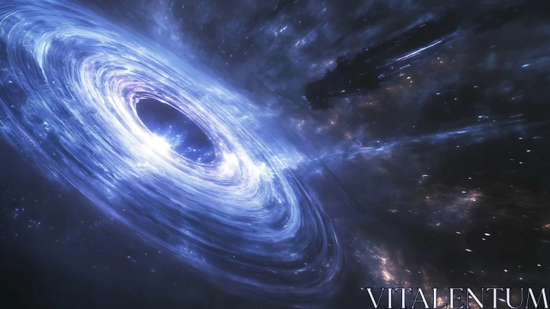 Rotating luminous accretion disk around central void in space.