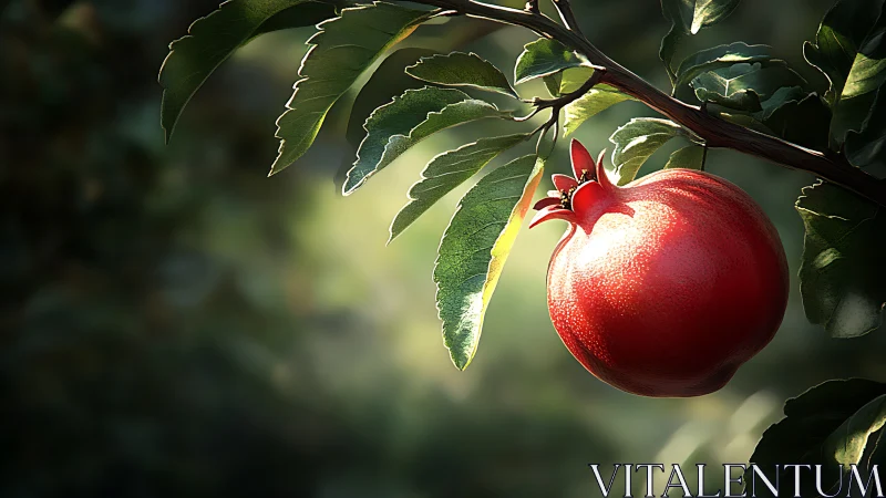 Sunlit pomegranate rendered with photorealistic depth of field