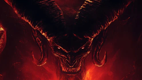 Volcanic horned demon rendered in high contrast infernal light.