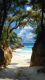 Nature's Geometric Frame: Tropical Paradise Unveiled Through Stone