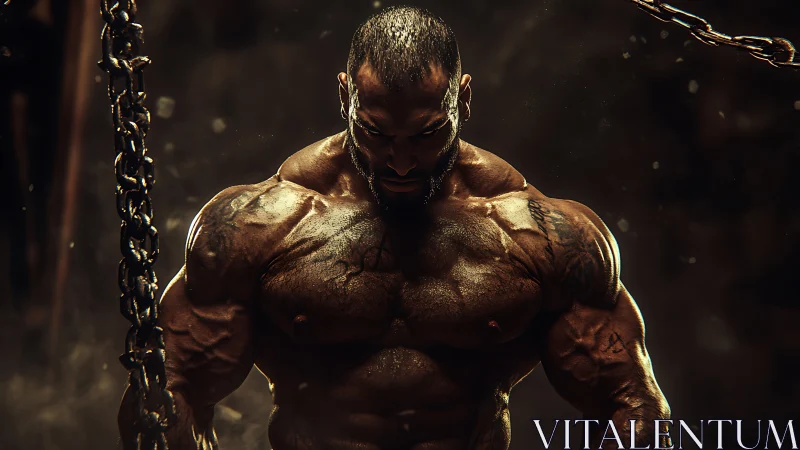 High-contrast digital portrait renders hyper-defined bodybuilder