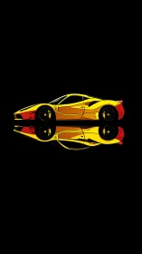 Sports car silhouette glows against black with mirrored reflection.