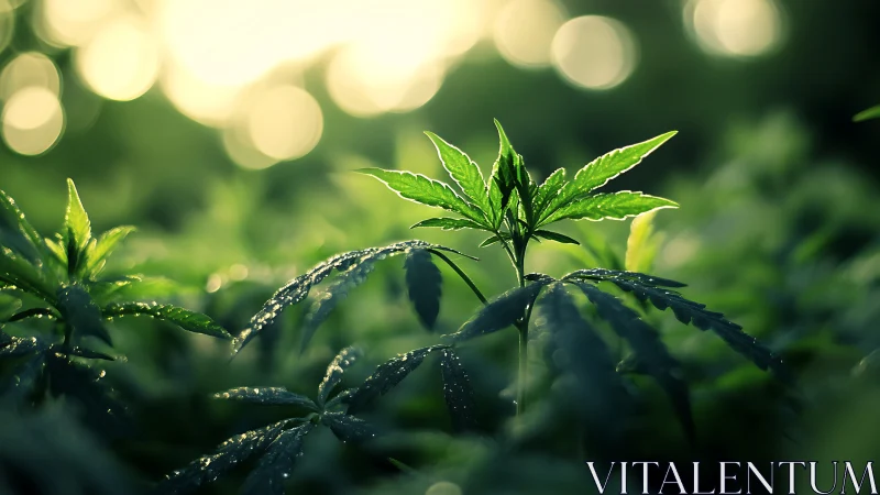 Single serrated green plant in sharp focus under backlight