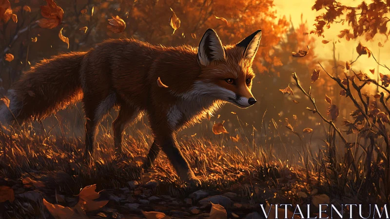 Autumn fox study in cinematic backlight digital painting style.