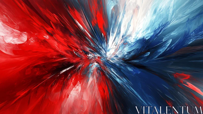 Dynamic Abstract Explosion in Red and Blue Digital Art Style.