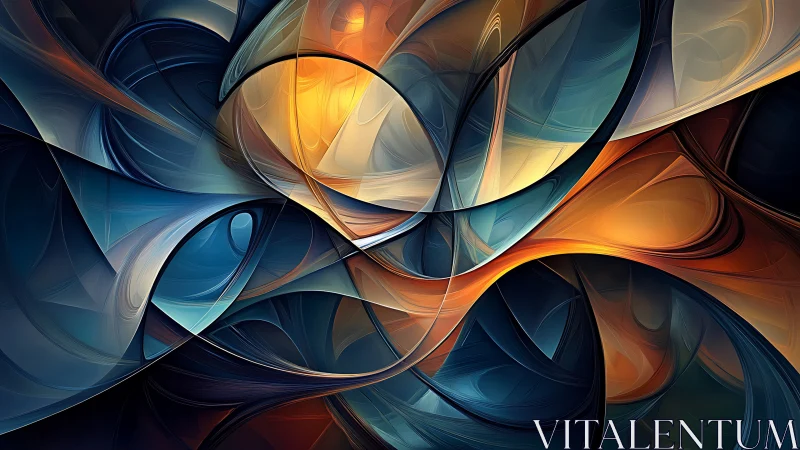 Curved fractal ribbons with luminous amber and teal gradients