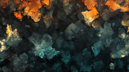 Abstract textured pattern with blue and orange hues, digital art style.