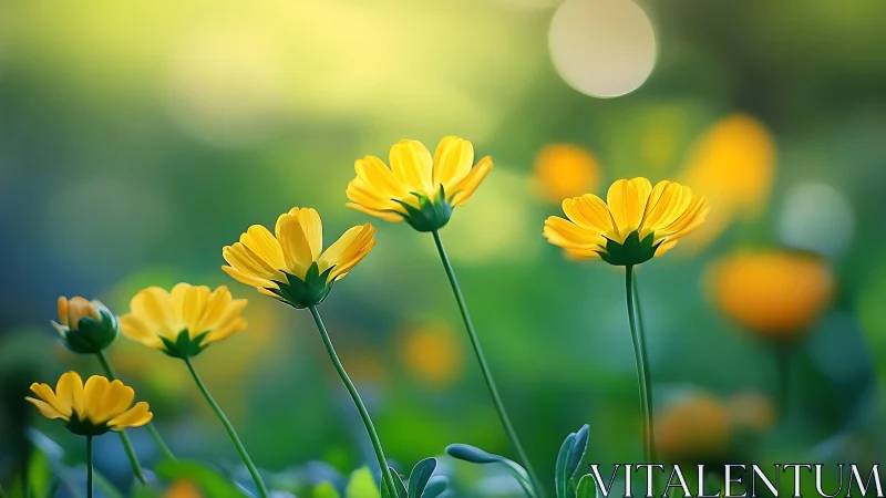 Shallow Depth-of-Field Floral Study: Yellow Daisies with Bokeh Background