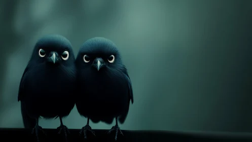 Midnight bluebirds sharing secrets on a quiet perch.