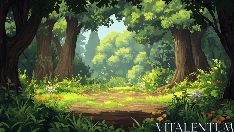 Enchanted Forest Path Through Ancient Woods.