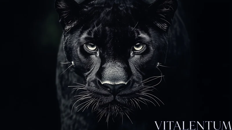 Black Panther Frontal Portrait. Luminous Eyes.