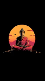 Sunset robed sage seated in quiet cosmic stillness.