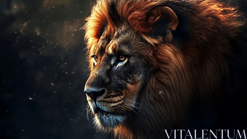 Golden light crowns a majestic lion in quiet profile