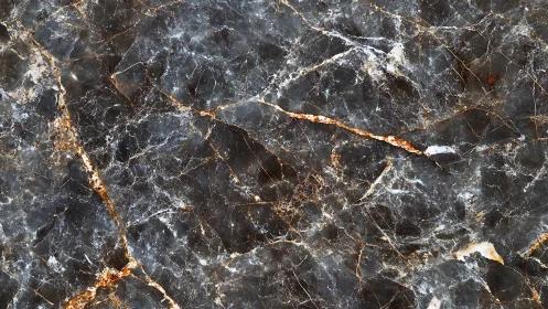 Dark marble surface shows copper veins and white fractures.