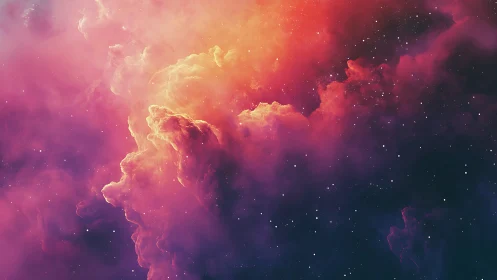 Nebula clouds drift like molten sunrise across cosmic night