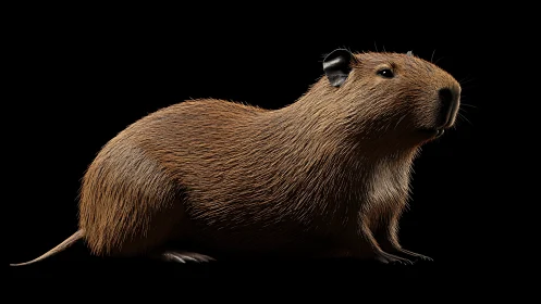 Realistic capybara render isolated on deep black background