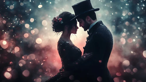 Snowy Romance: Two Hearts Dance in Golden Light
