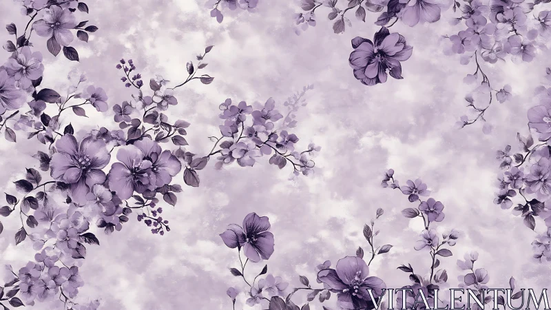 Purple Floral Composition Against Luminous Textured Background.