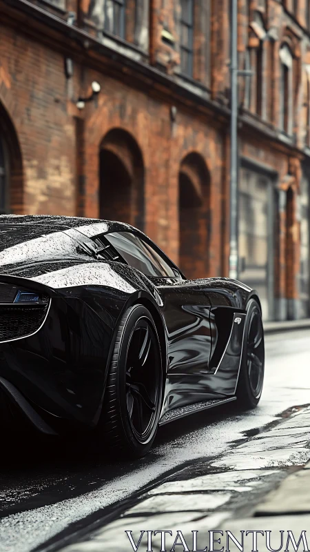 Midnight supercar prowl along rain-glossed brick canyons.
