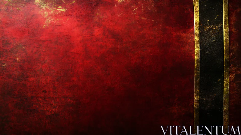 Textured red surface contains vertical black and gold stripe