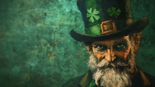 Mysterious leprechaun figure glares in vivid emerald light.