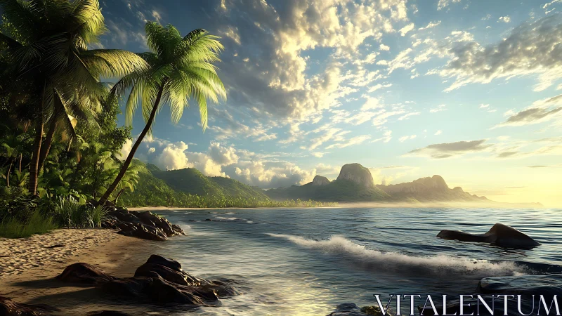 Tropical Sunrise Over Paradise Island Beach.