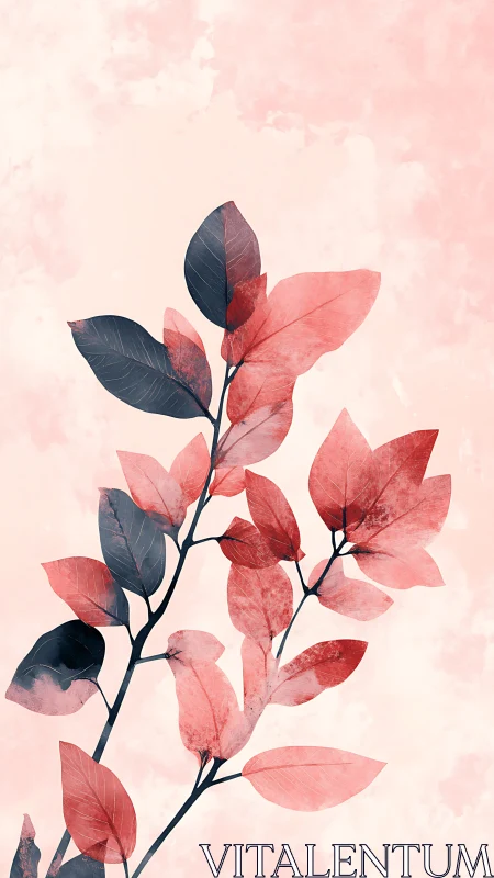 Soft blush leaves dancing gently on a dreamy branch.
