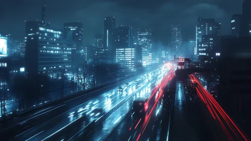 Nocturnal cyberpunk expressway channels neon motion blur