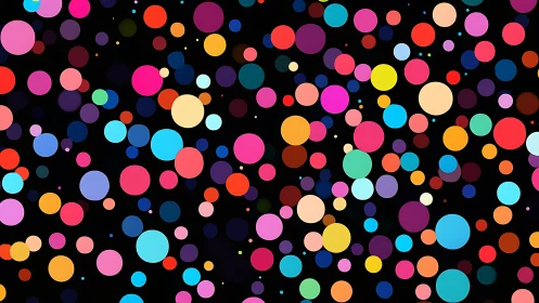 Playful rainbow dots dancing across a deep night sky.