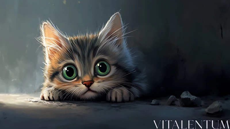 Enchanting Green-Eyed Kitten Gazes With Wonder and Warmth