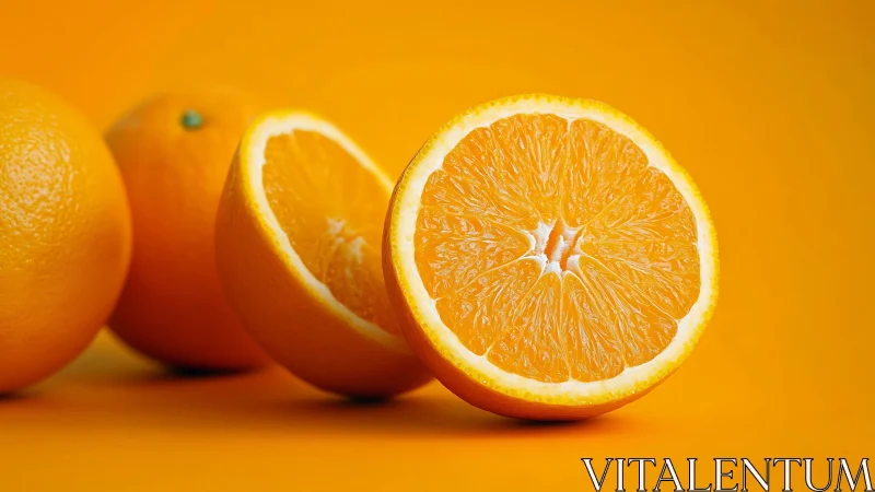 Juicy orange halves shine vividly against bold citrus backdrop