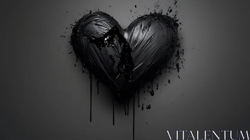 Shattered obsidian heart quietly bleeds ink into the dark