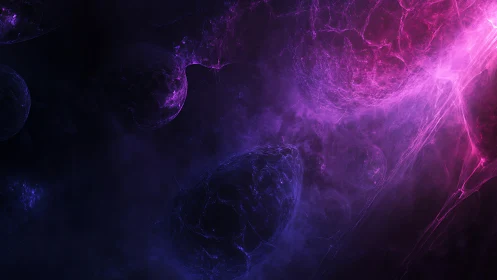 Nebulous violet cosmos glows with ethereal celestial energy