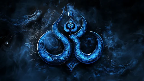 Midnight blue Om sigil breathing through mystic smoke.