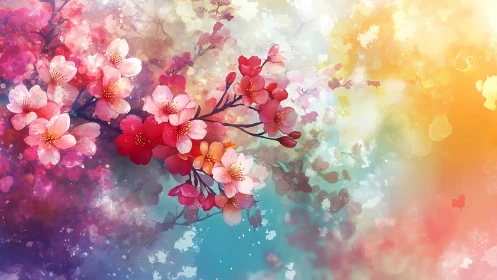 Watercolor Cherry Blossoms with Atmospheric Gradient Effect.