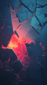 Fractured glass shards reveal neon magma glow beneath surface