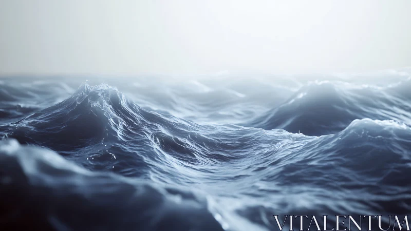 Cresting ocean swells under diffuse atmospheric backlight.