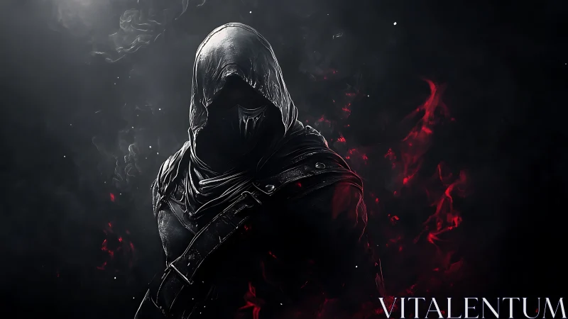 Shadowborn rogue steps from embers, cloaked in burning night