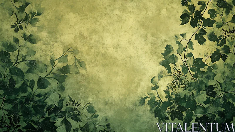 Soft green foliage frames a tranquil textured backdrop