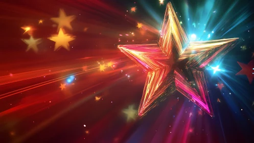 Shimmering neon starburst in a joyful cosmic swirl.