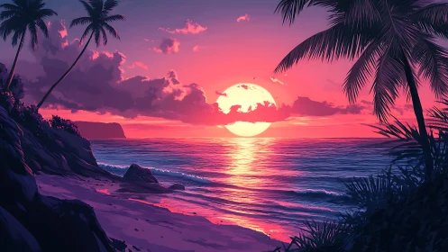 Sunset glow over a tranquil tropical shoreline dreamscape.