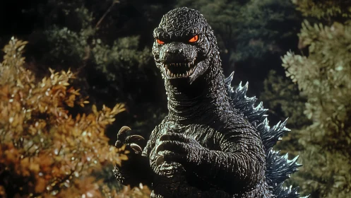 Forest-clearing colossus flashes molten eyes between trees