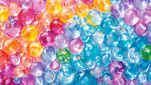 Gumball tide of glossy rainbow bubbles in playful drift.