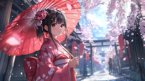 Gentle spring stroll with a shy girl under cherry blossoms.